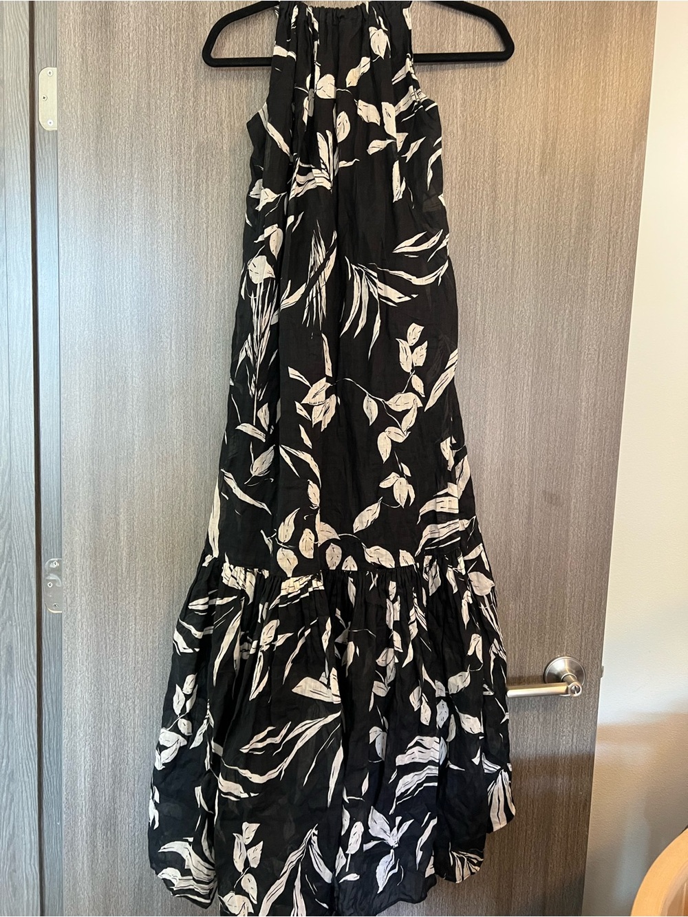 Banana Republic Black Maxi Dress with White Leaf Print